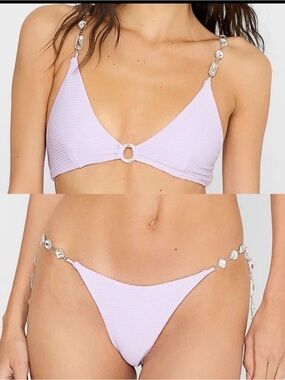Beach Bunny Lavender Rose Bikini Crystal Silver Bling Lilac & Bloom Large DD